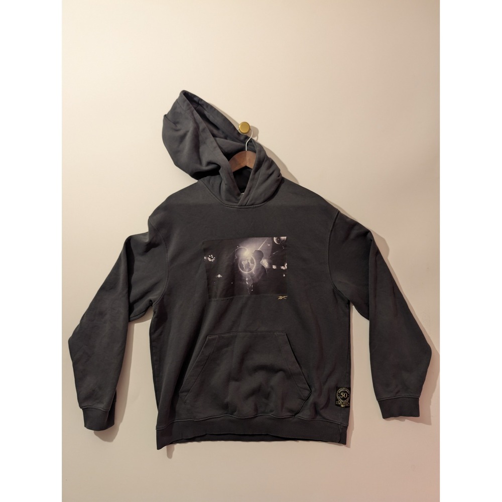 Reebok Hoodie Mens Large Gray Excellent 50 Years of Hip Hop Graphic Sweatshirt